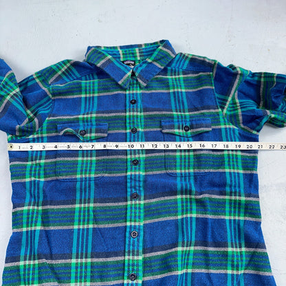 Patagonia Womens 14 Heavy Flannel Long Sleeve Shirt Button Up Blue Green Plaid