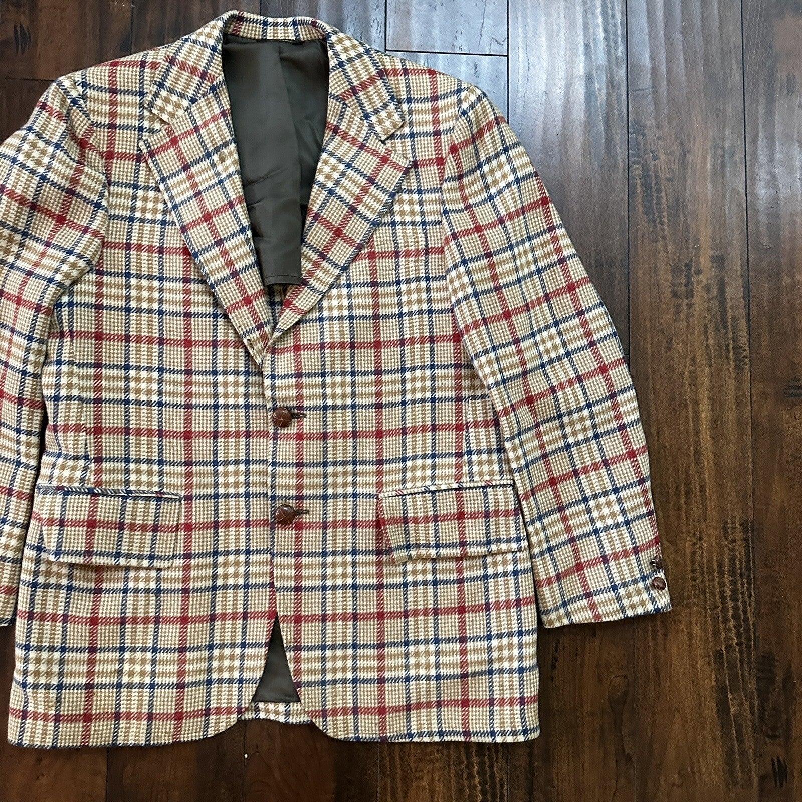 1960s 1970s Tan Pinstripe VTG Suit Jacket Sportcoat 40 Wool Checker Rockabilly