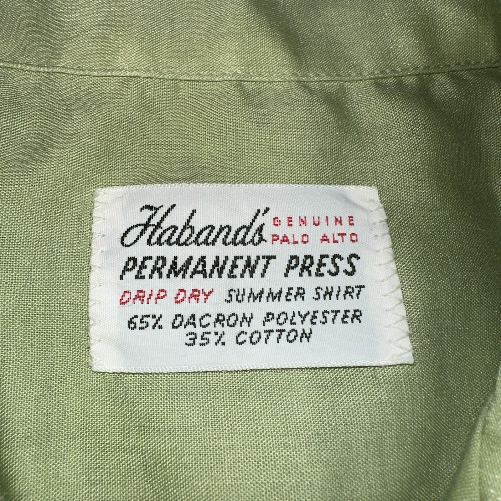 1960s Habands Green Short Sleeve Button Down Shirt Rockabilly Drip Dry Summer