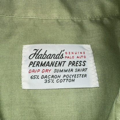 1960s Habands Green Short Sleeve Button Down Shirt Rockabilly Drip Dry Summer