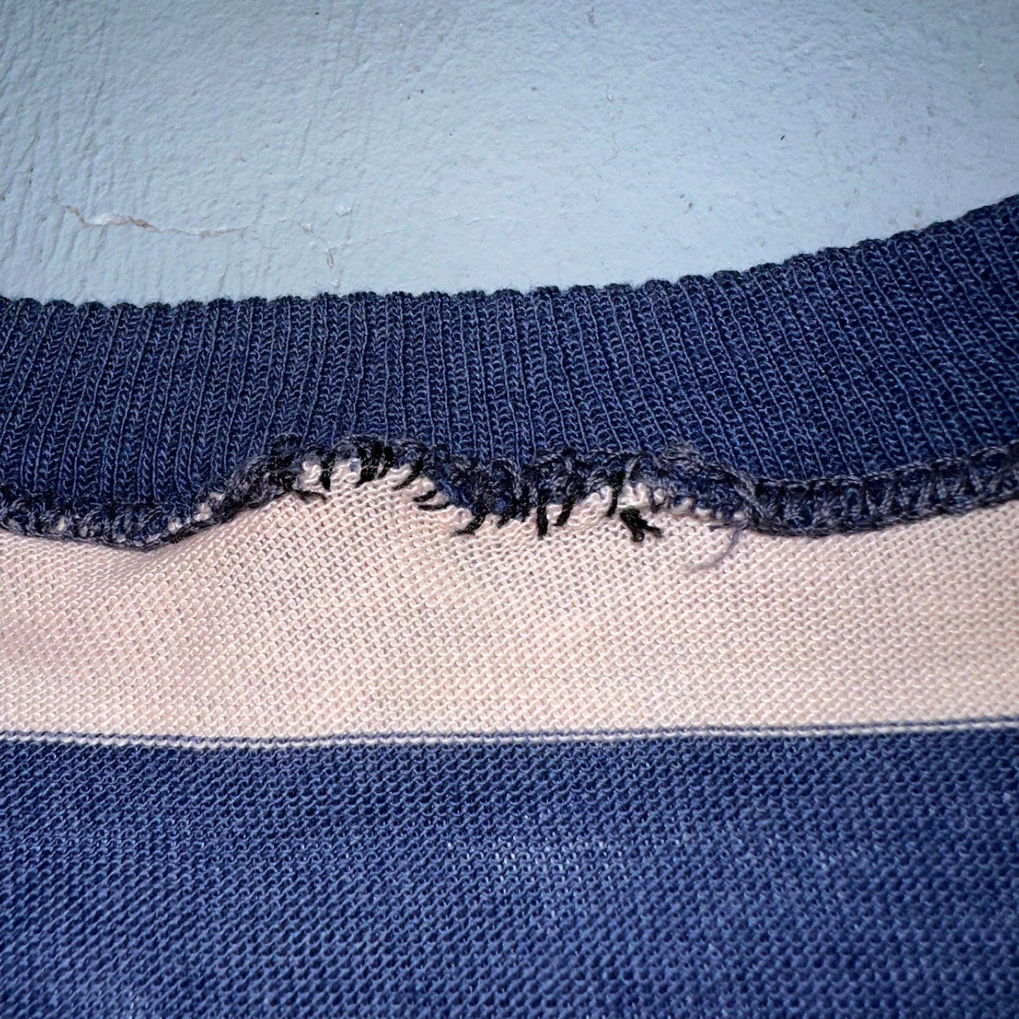 Blue Pink Rockabilly V Neck T Shirt 1970s Striped Basic Essential Single Stitch