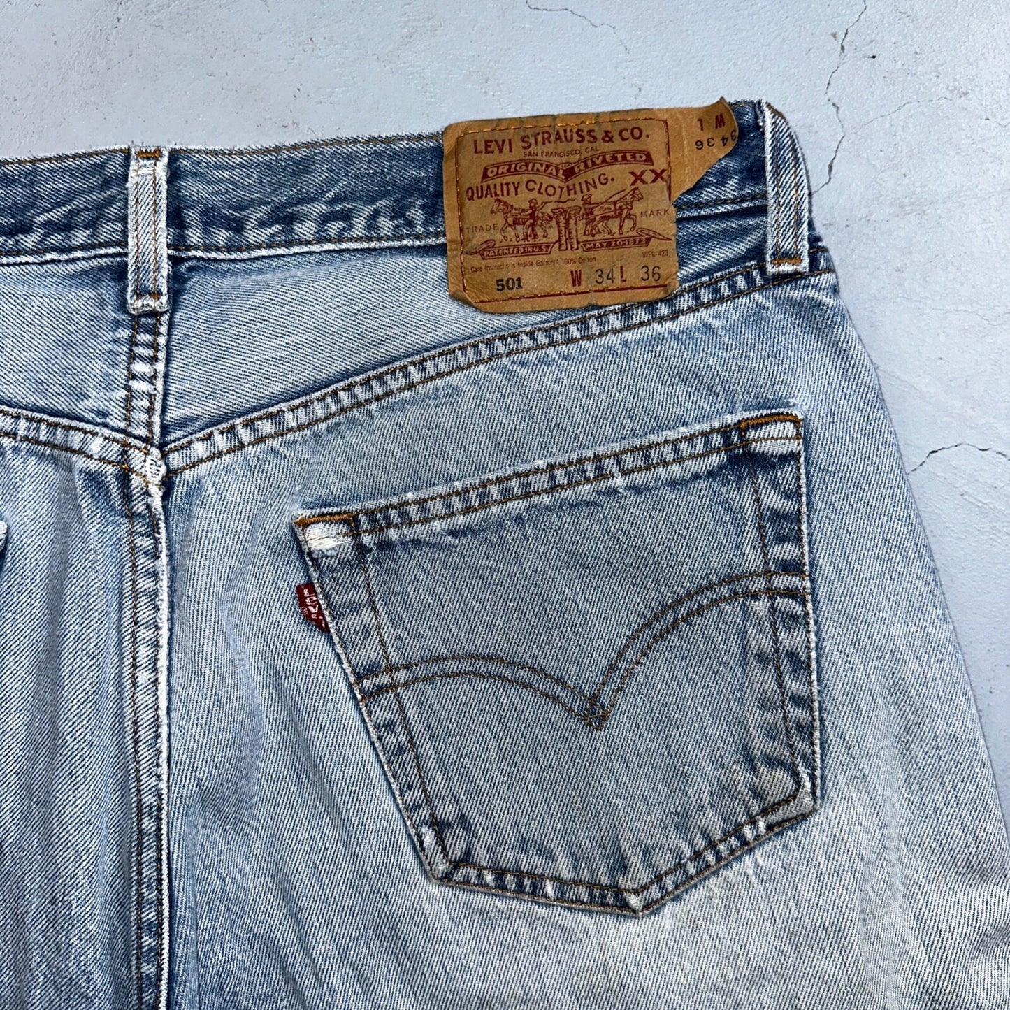 Levis 501 Vintage 90s XX Straight Leg Mexico Jeans 34x36 Light Wash Act 31x33