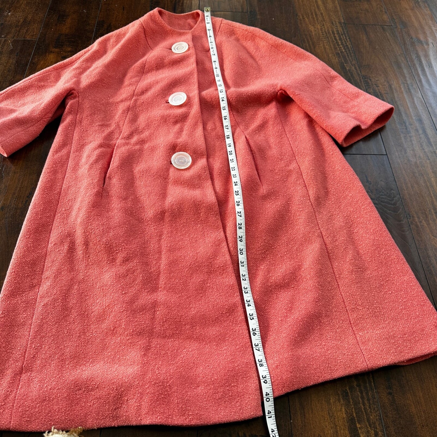 VTG 70s Overcoat Coat Pink Wool Union Made Pom Pom Northfield Rockabilly 1970s