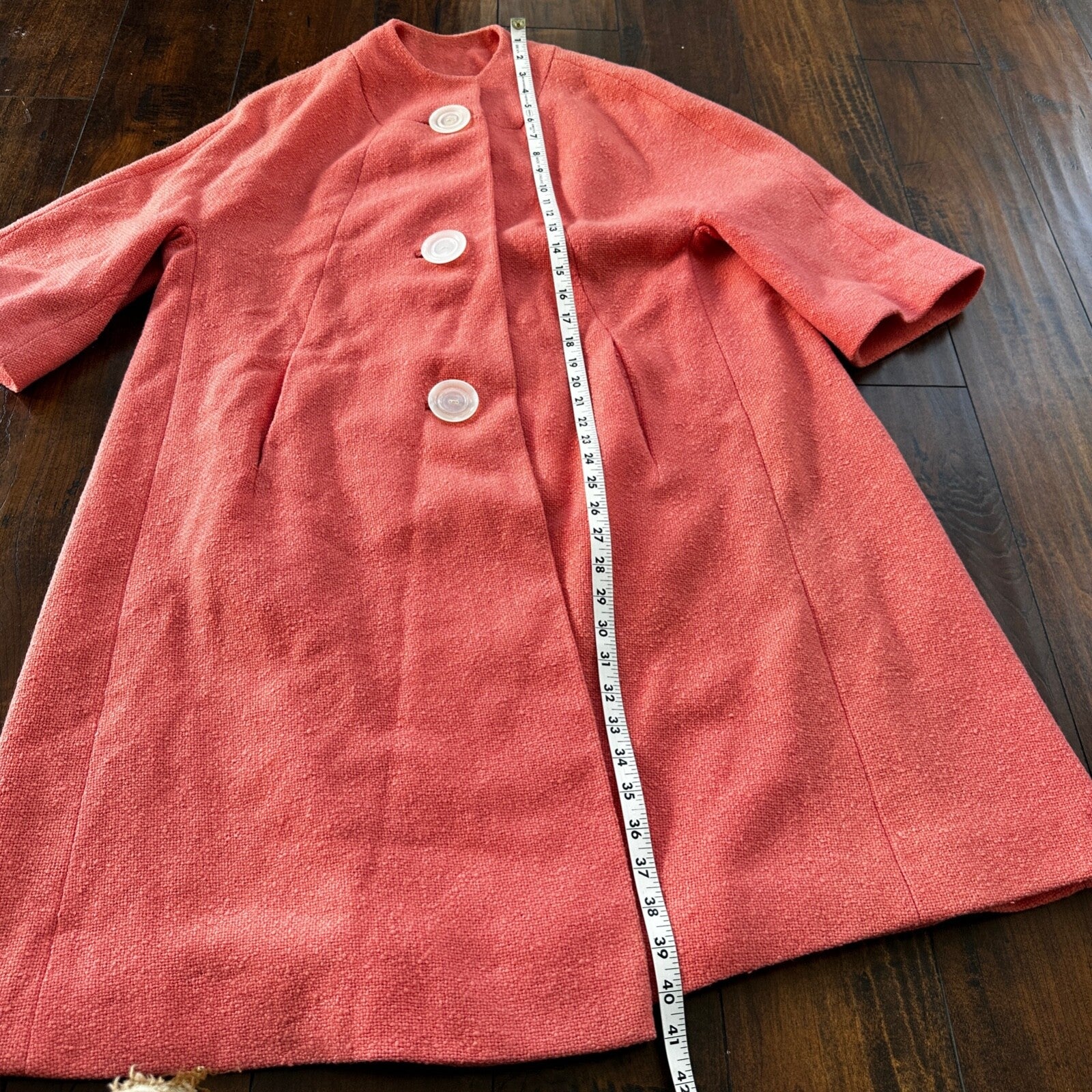 VTG 70s Overcoat Coat Pink Wool Union Made Pom Pom Northfield Rockabilly 1970s