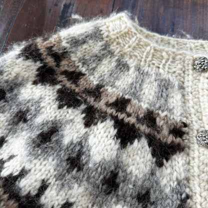VTG Cardigan Sweater WOOL? Scandinavian Snowflakes Heavy Warm 80s Cute