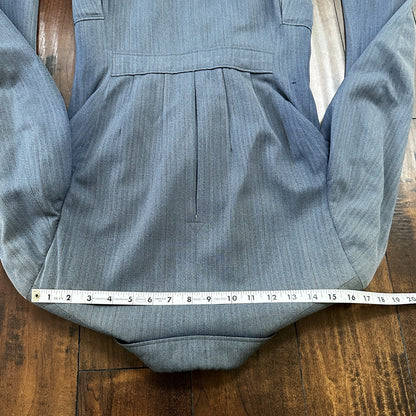 30s 40s 3 pc Pinstripe Blue Double Breasted Suit Belt Back Wool 34 26x31 Faded