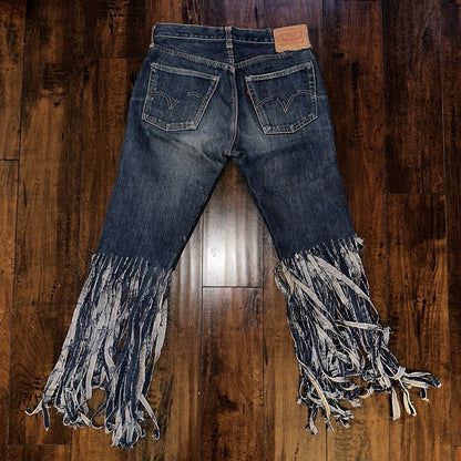 Levis 501 Big E VTG 60s Redline Denim Destroyed Jeans 1960s 28x28 Fringe Boot