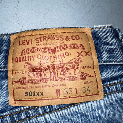 Levis 501 Vintage 90s USA XX Straight Leg Jeans Blue Light Wash 35x34 Act 33x31