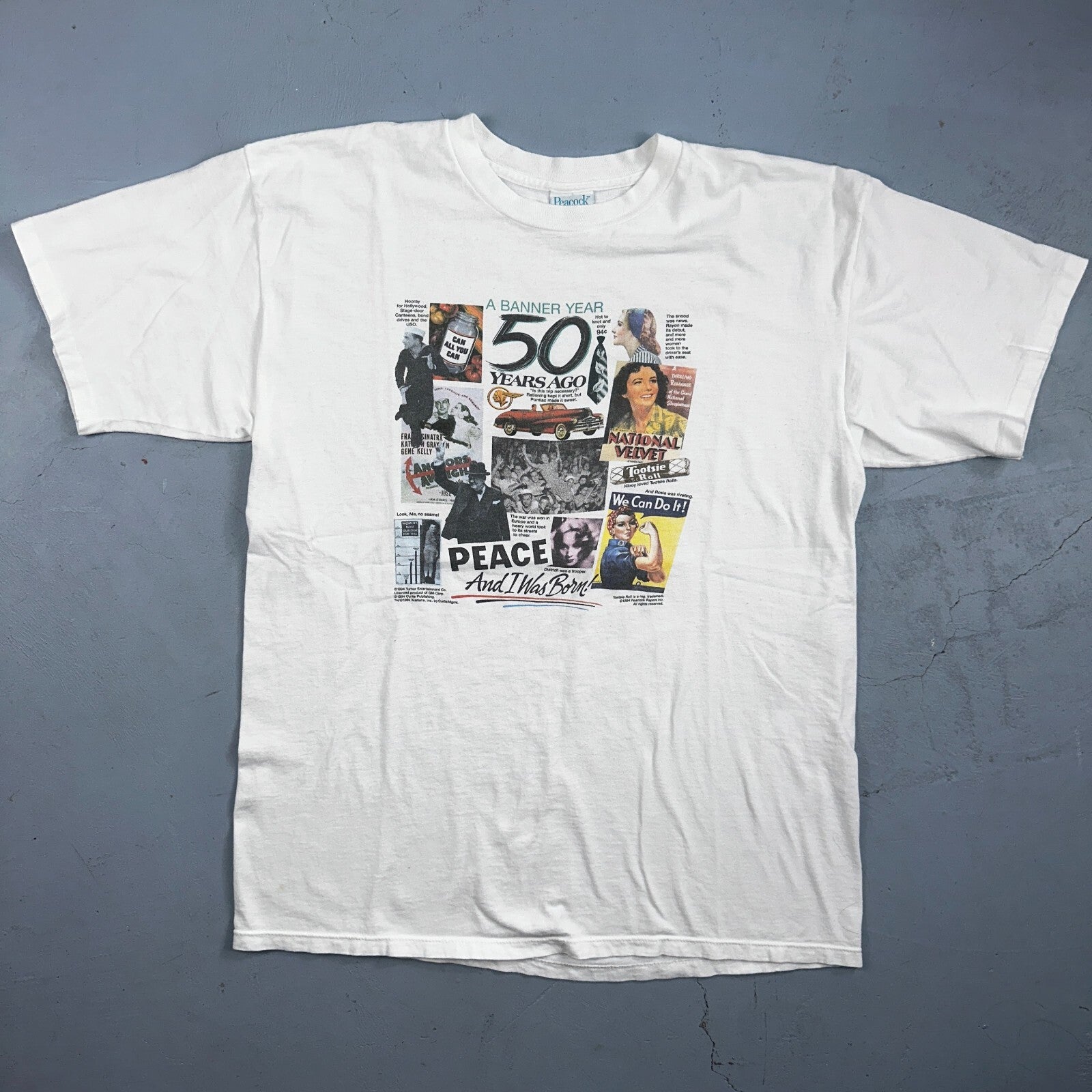 Pop Art 50 Years VTG T Shirt Peacock Banner Rare Single Stitch XL Rockabilly