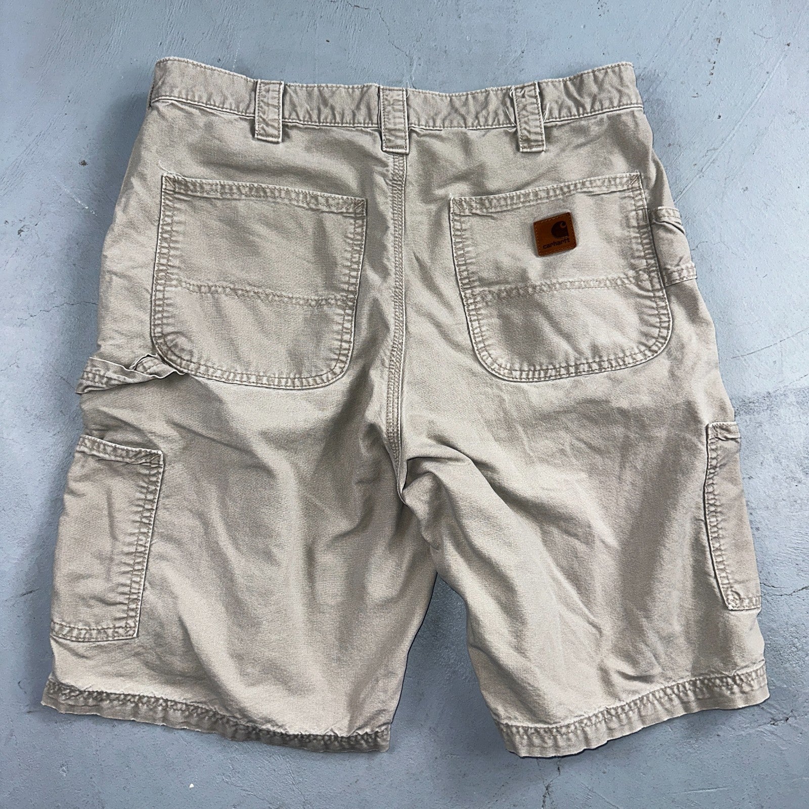 Carhartt B147 Shorts Mens 34 Tan Canvas Carpenter Cargo Work Worn Tan khaki