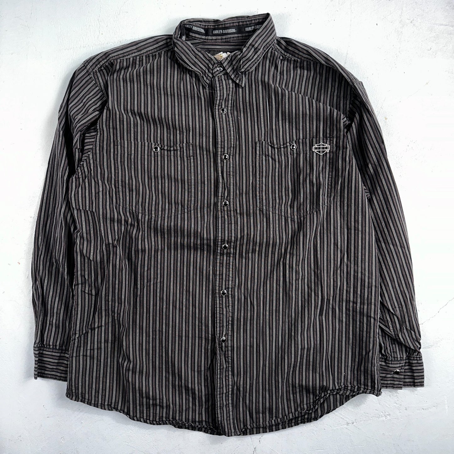 Harley Davidson Pearl Snap Black Shirt Mens XL Striped Biker Motorcycle VTG