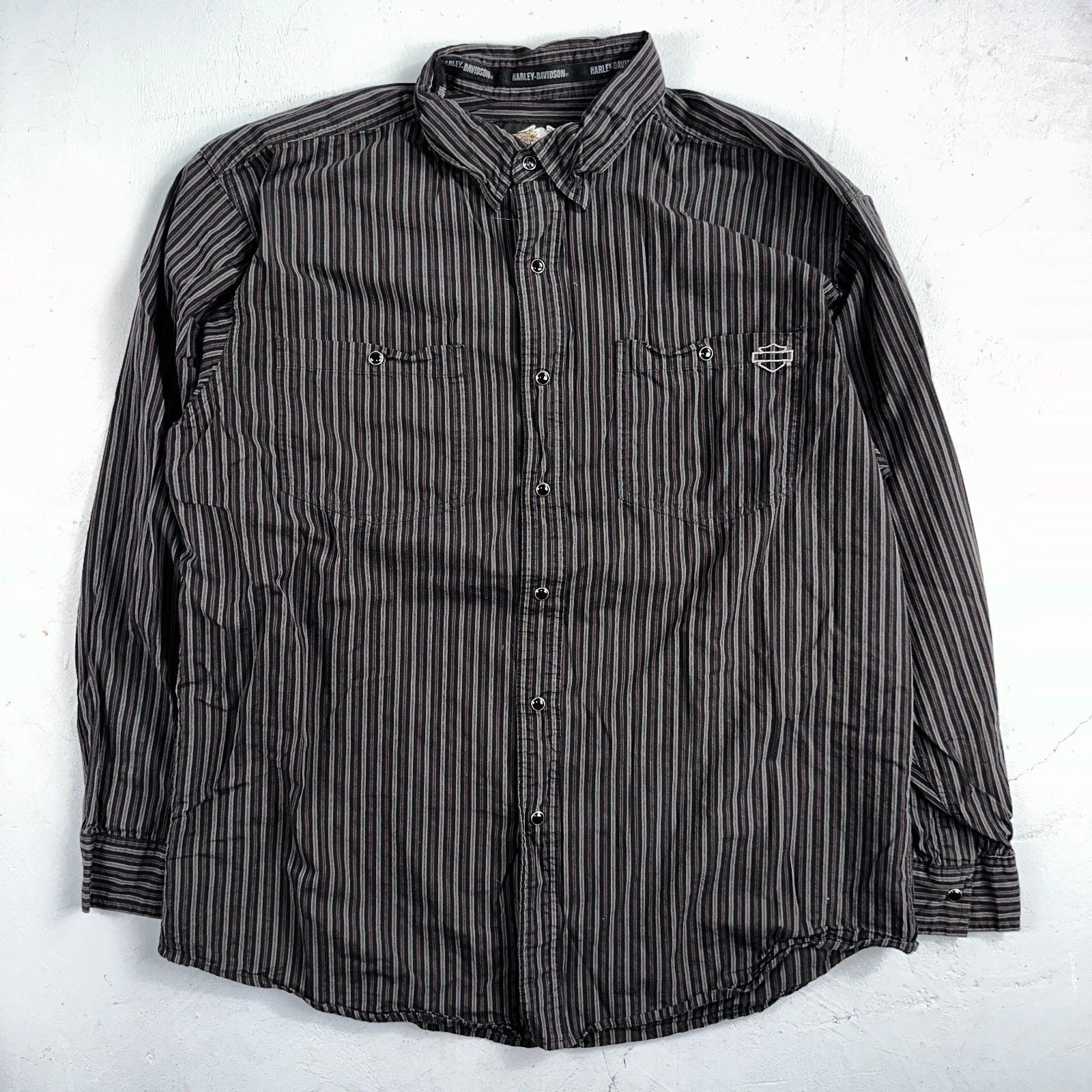 Harley Davidson Pearl Snap Black Shirt Mens XL Striped Biker Motorcycle VTG