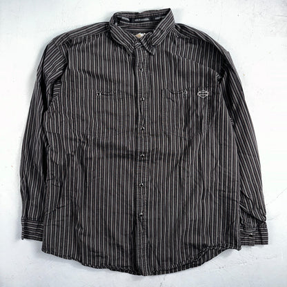 Harley Davidson Pearl Snap Black Shirt Mens XL Striped Biker Motorcycle VTG
