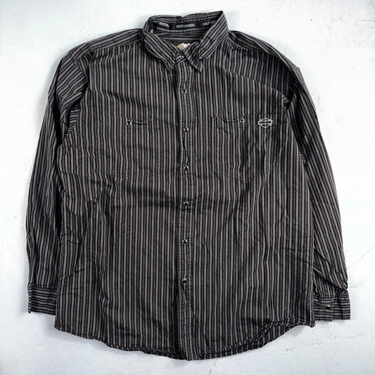 Harley Davidson Pearl Snap Black Shirt Mens XL Striped Biker Motorcycle VTG