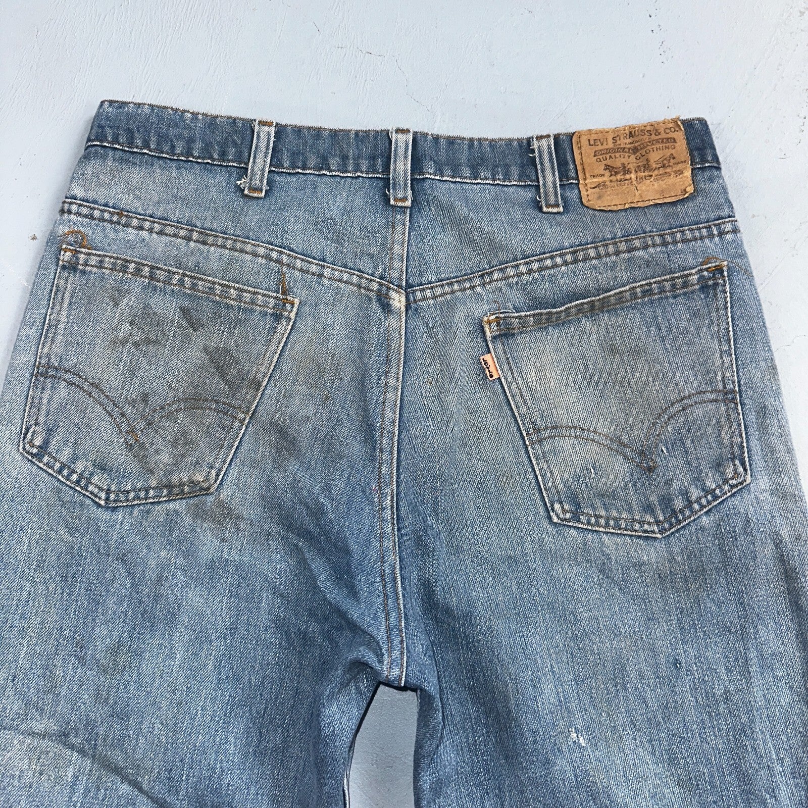 Levis 517 Vintage 80s USA Orange Tab Bootcut Flare Blue Jeans Talon Act 34x29