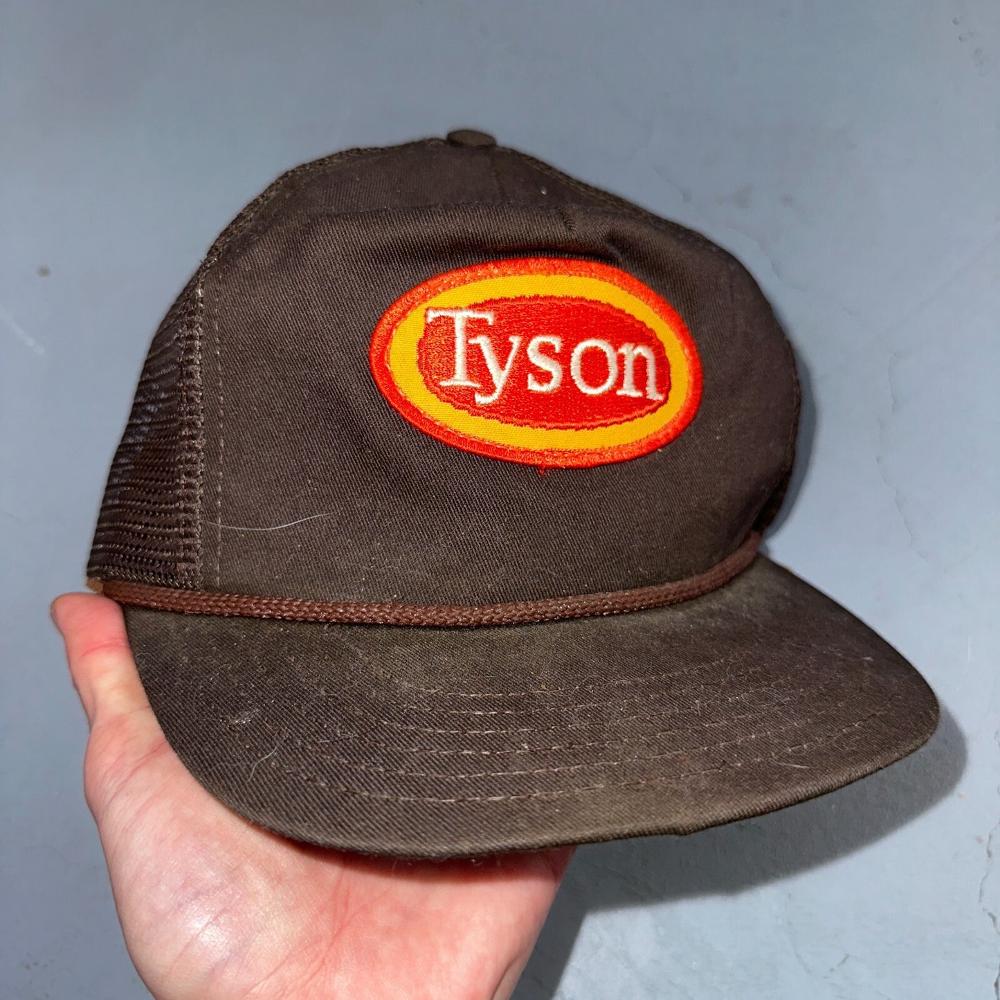 Vintage Tyson USA Made Patch Trucker Hat Strap Back Adjustable Mesh Mike Brown