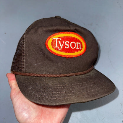 Vintage Tyson USA Made Patch Trucker Hat Strap Back Adjustable Mesh Mike Brown