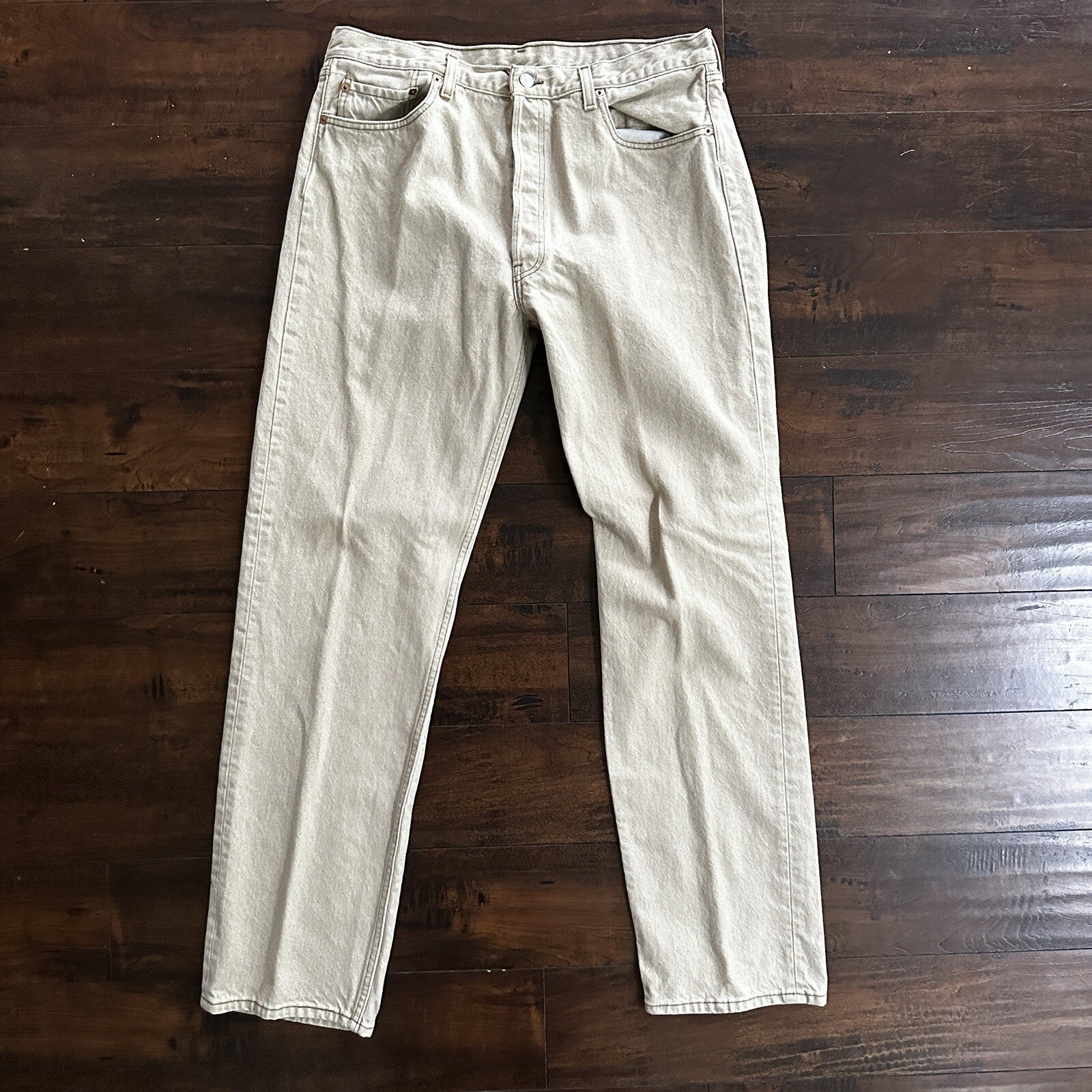Vintage Levis 501 XX Button Fly 90s 38x34 80s Tag Act 35x34 Tan Cream Bleach
