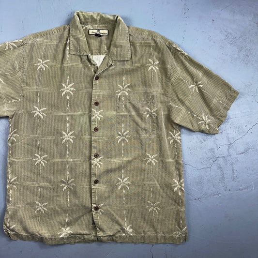 Tommy Bahama Mens L Pineapple Print 100% Silk Hawaiian Camp Loop Collar Shirt