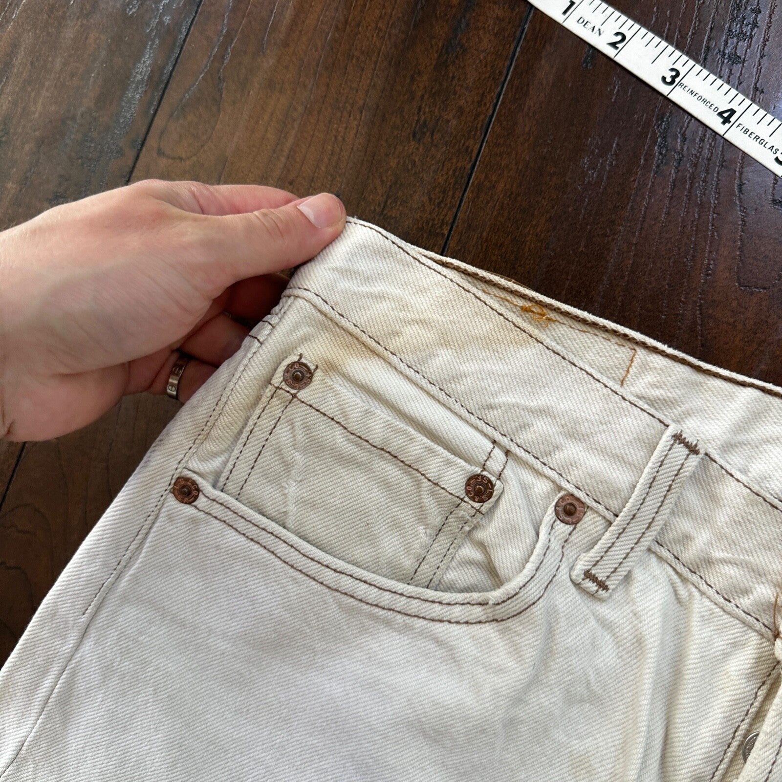 VTG 90s Levis 501 Button Fly 32x32 USA Tag Jeans Straight Wash White Act 30x31