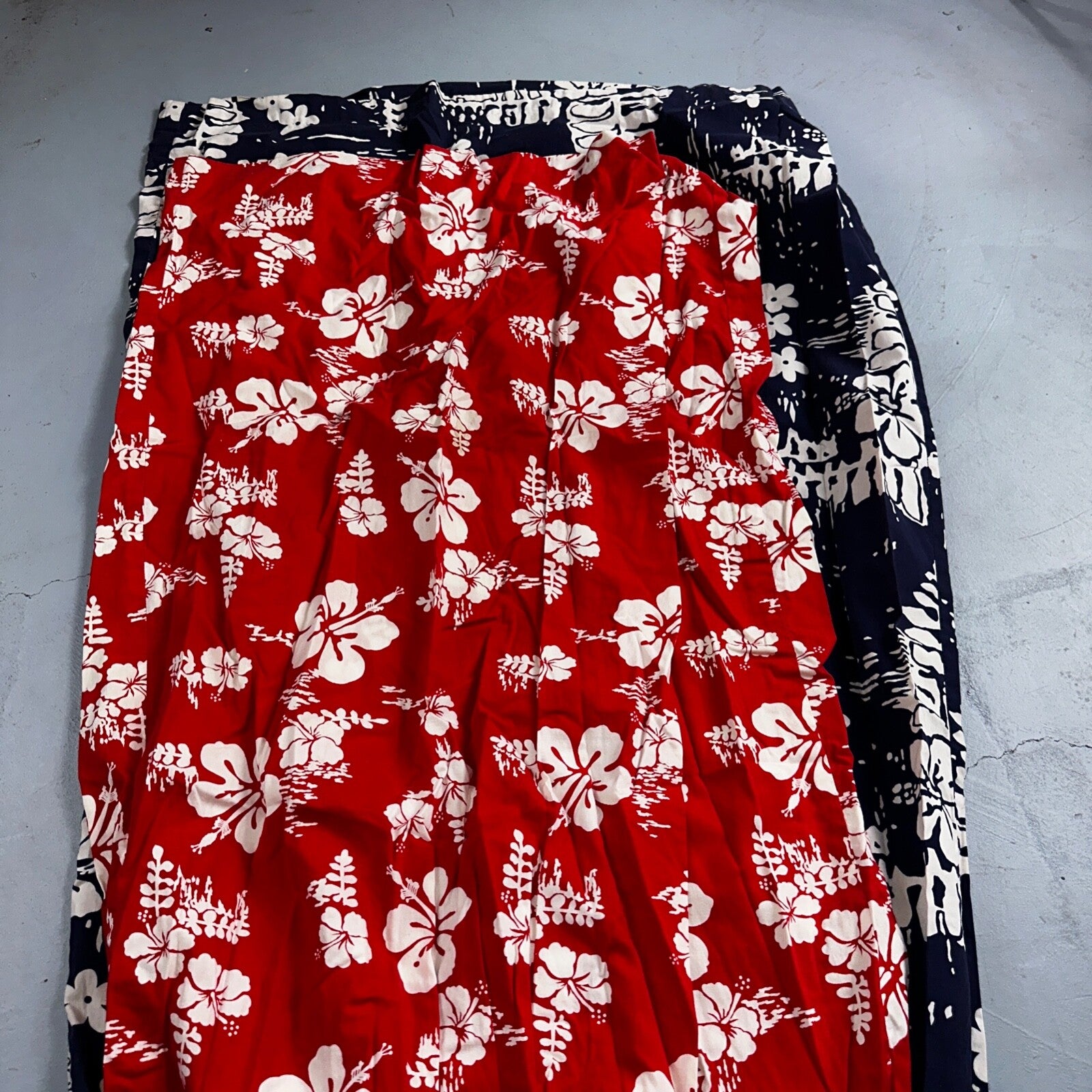 Vintage 60's Ui-Maikai Barkcloth Red and Blue Hawaiian Dress Lot Needs Repairs