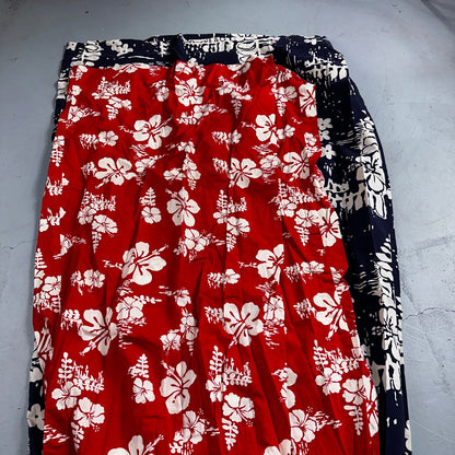 Vintage 60's Ui-Maikai Barkcloth Red and Blue Hawaiian Dress Lot Needs Repairs