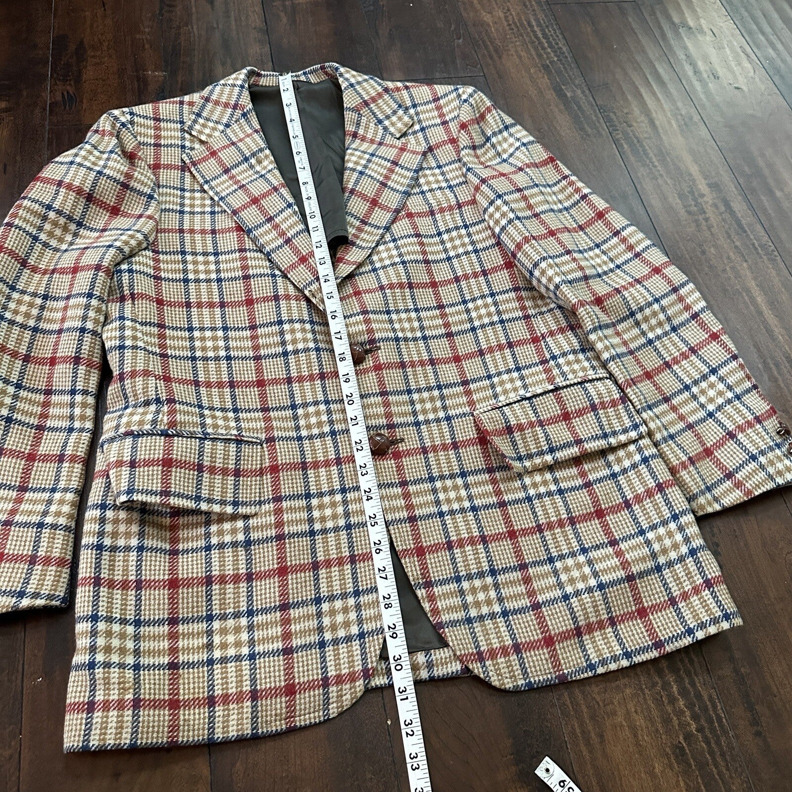 1960s 1970s Tan Pinstripe VTG Suit Jacket Sportcoat 40 Wool Checker Rockabilly