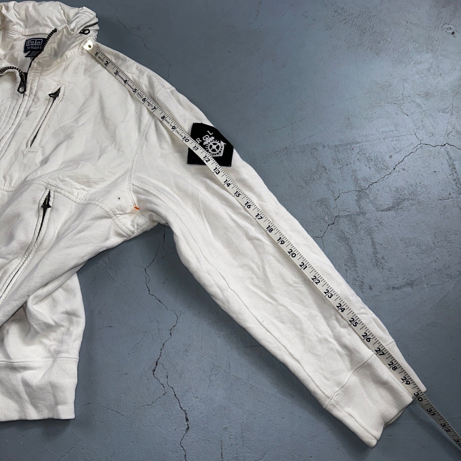 Polo Ralph Lauren VTG 90s Men's L White Blue RL Logo Jacket Coat Yacht Hooded