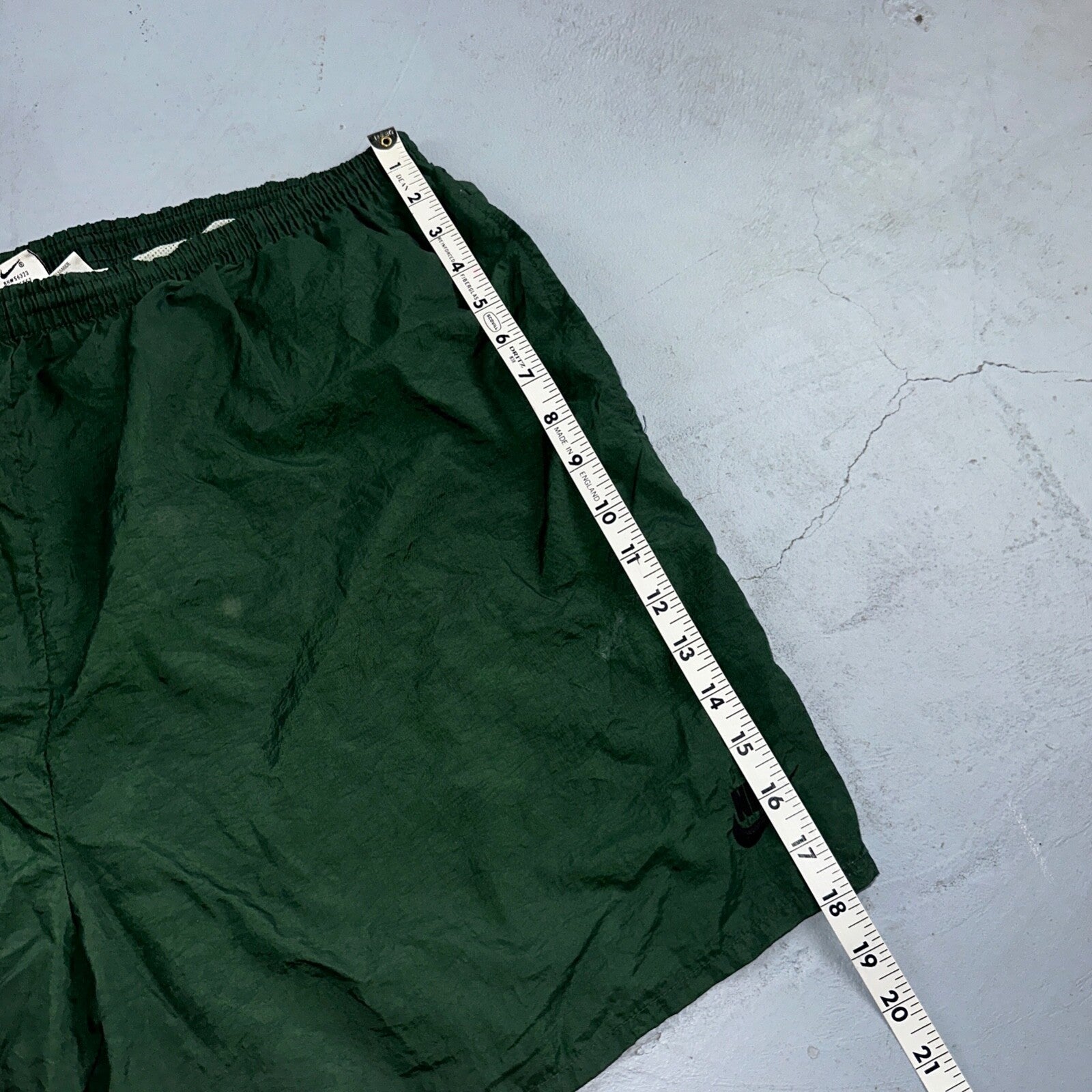 Nike Vintage Green Nylon Shorts Swoosh 2XL 90s White Tag 5” Inseam Running Swim