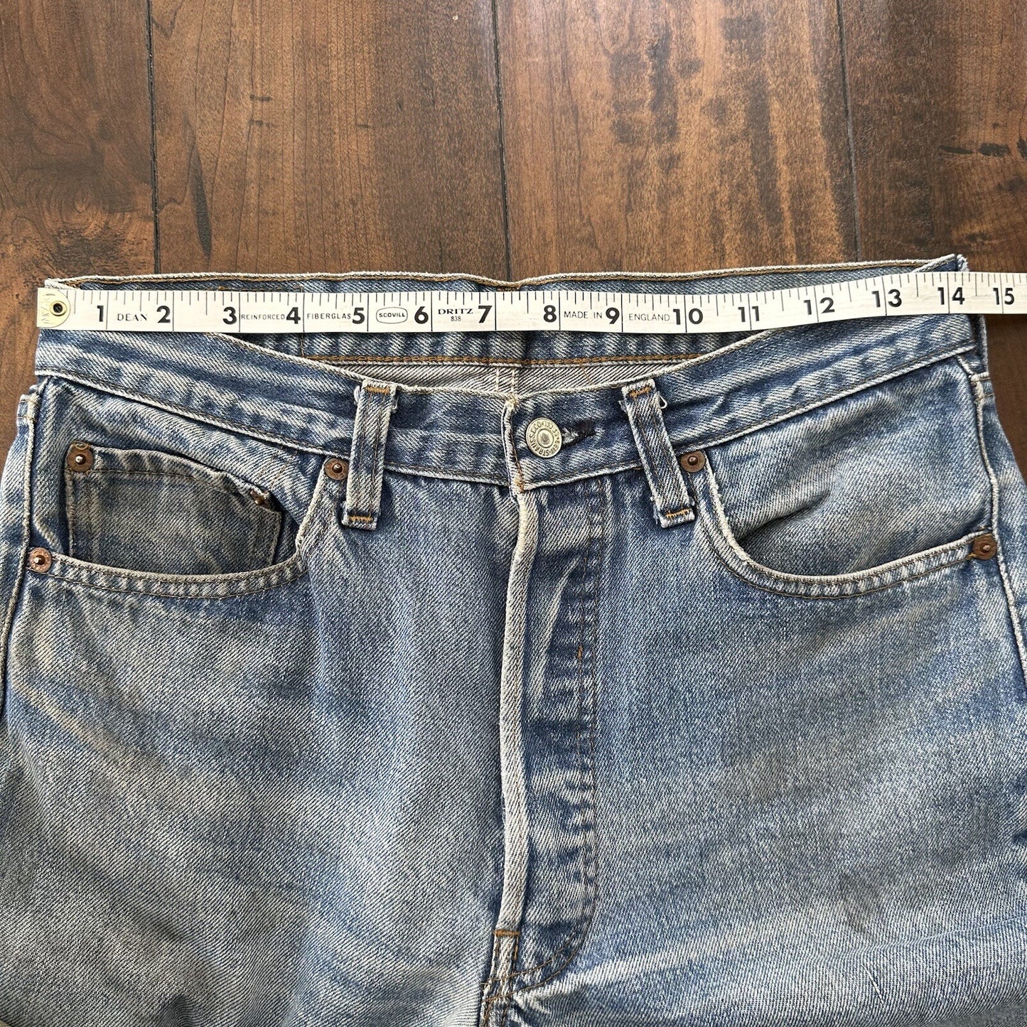 Levis Vintage 80s Redline Selvedge USA 501 Light Wash Jeans 70s 31x36 Act 28x31