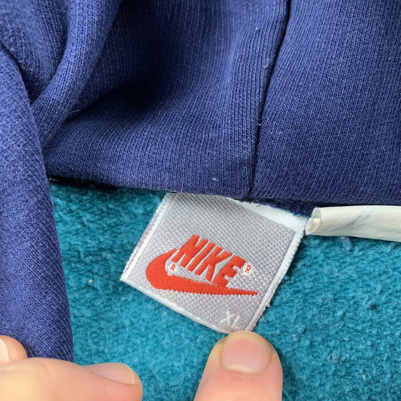 Nike Vintage Sweatshirt Mens T Shirt Tonal Hoodie Center Swoosh Blue 80s Rap