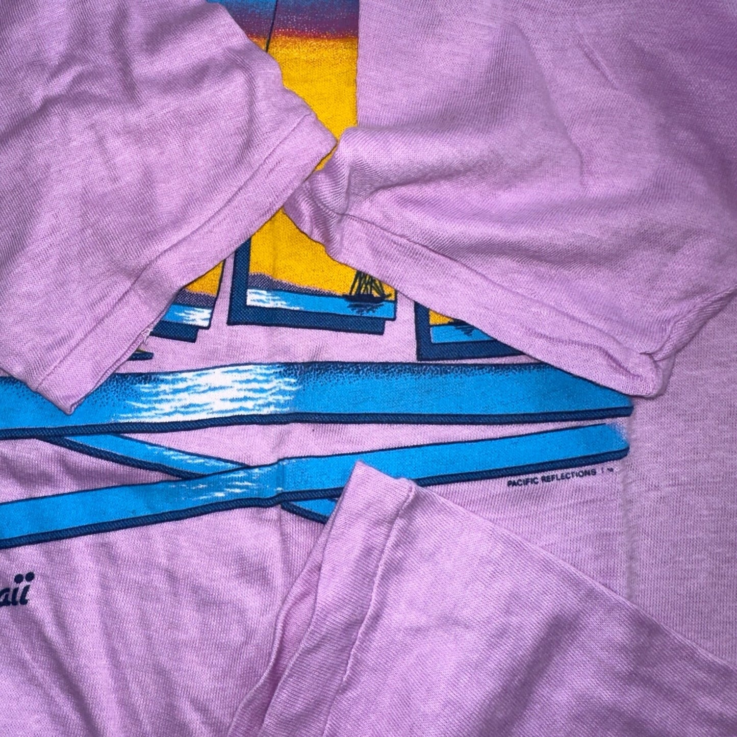 Hawaii Graphic Single Stitch VTG T Shirt Sunset Palm Trees Purple 90s Graphic