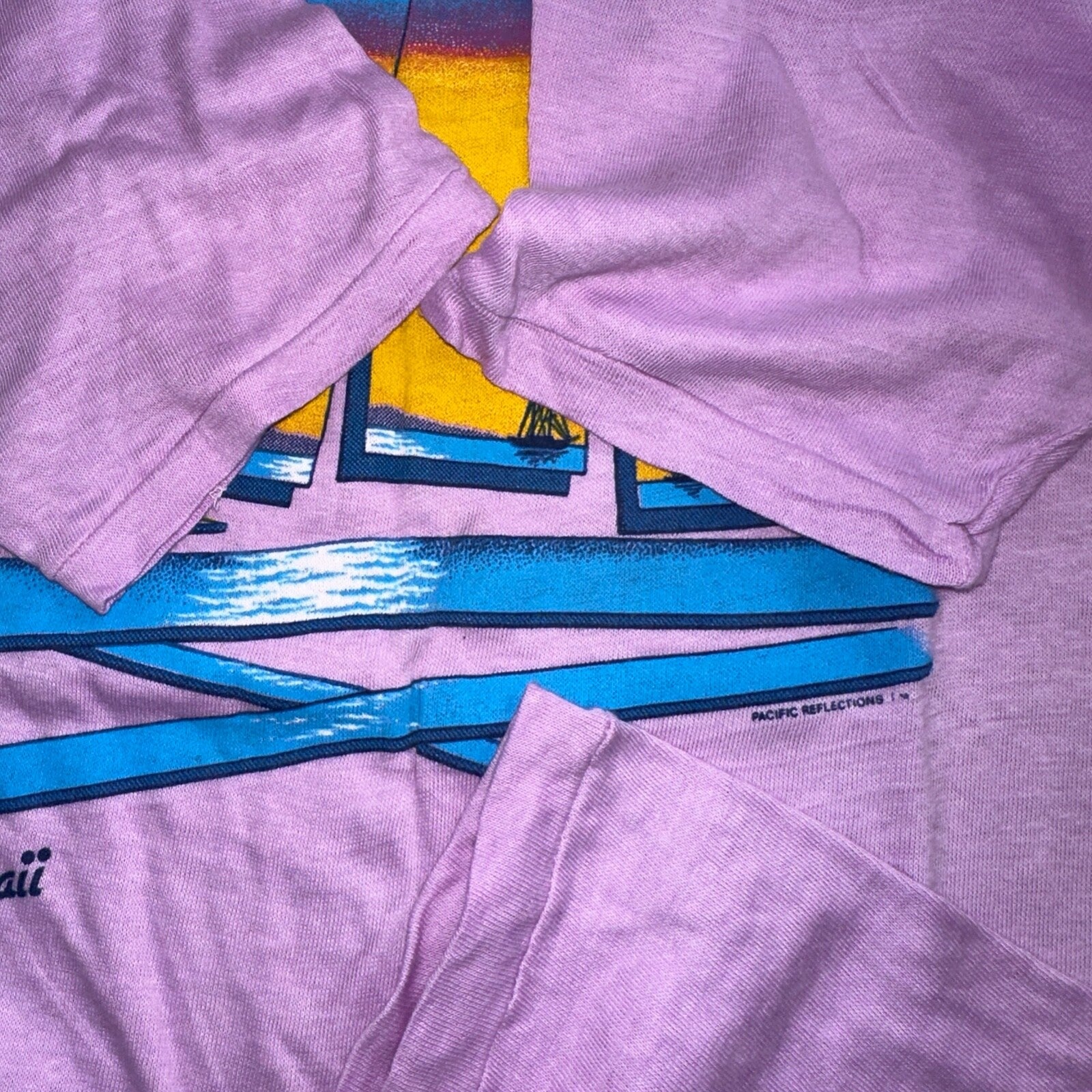 Hawaii Graphic Single Stitch VTG T Shirt Sunset Palm Trees Purple 90s Graphic