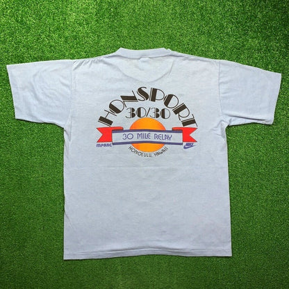 Honolulu Hawaii Vintage Nike T Shirt USA Rare Rainbow Large Blue Geisha 1982 80s