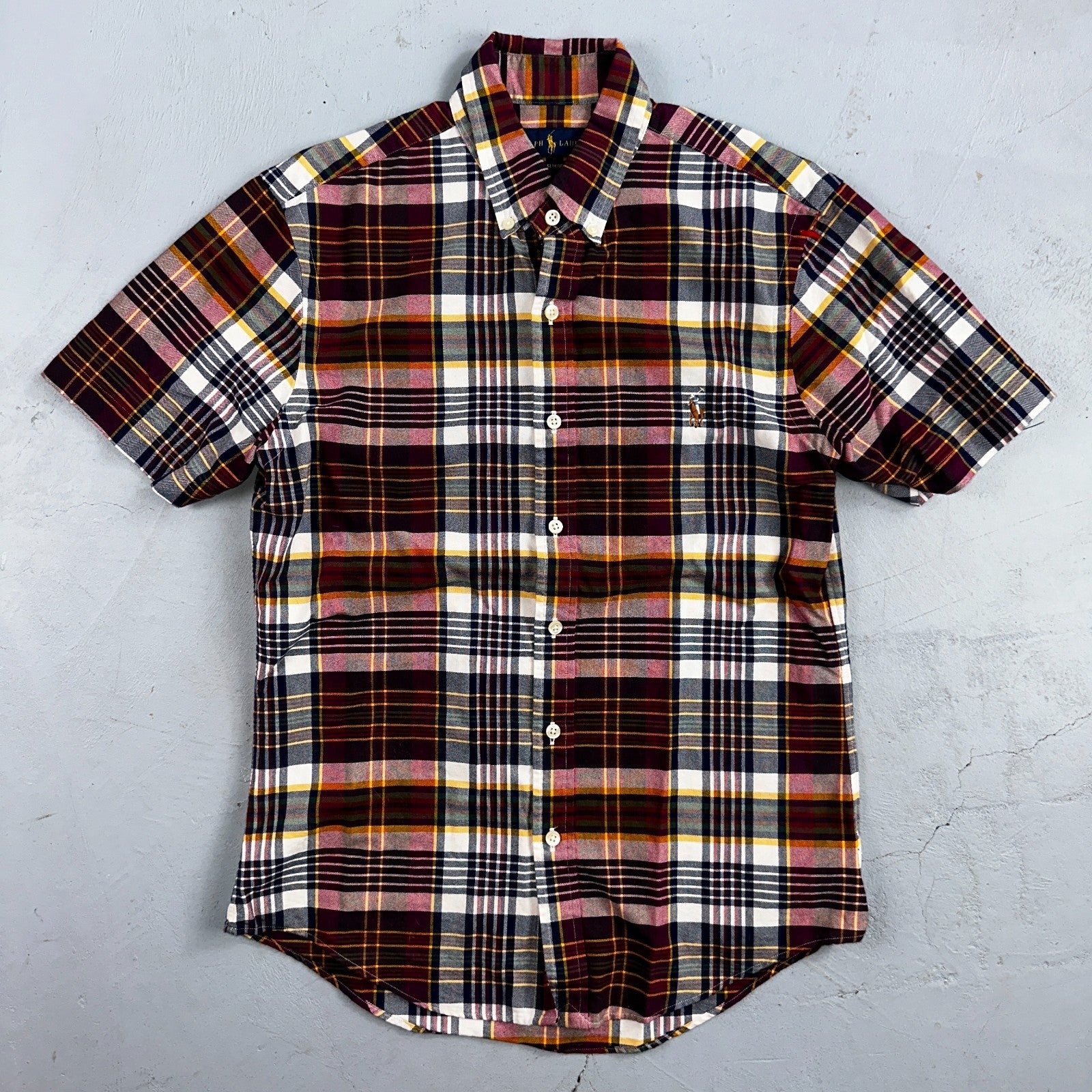 Polo Ralph Lauren Slim Fit Plaid Button Down Shirt Mens S Small Red Yellow