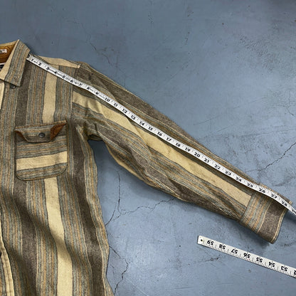 Arrow Shelter Bay Wool Mens Shirt Button Up M Brown Plaid Flannel Striped 80s