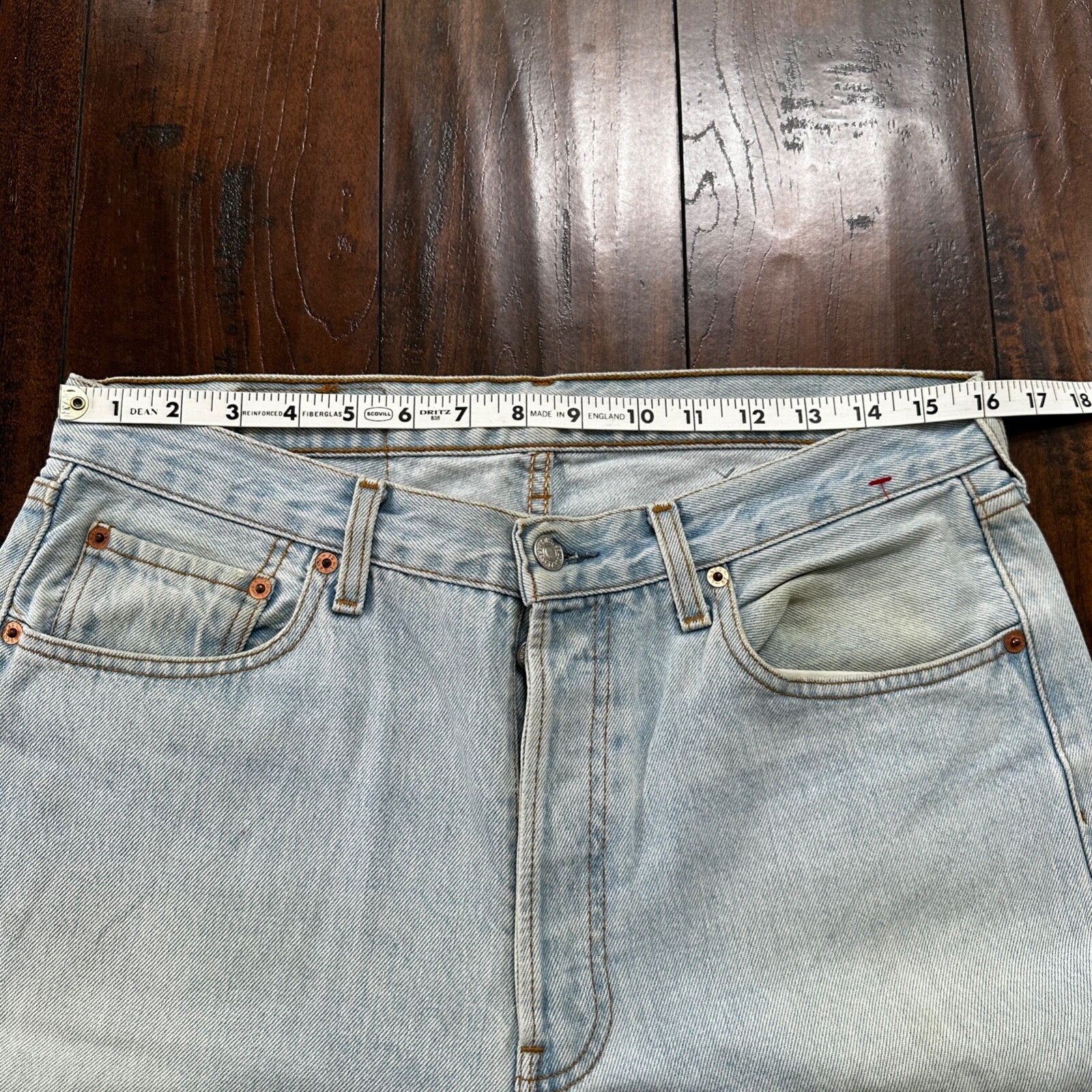 VTG 90s Levis 501 Button Fly 34x30 UK Tag Jeans Light Wash Blue XX Act 32x27