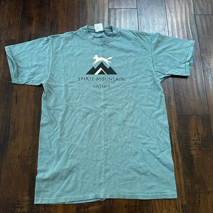 Oneita Spirit Mountain Casino VTG T Shirt Single Stitch Slate Green Fox L
