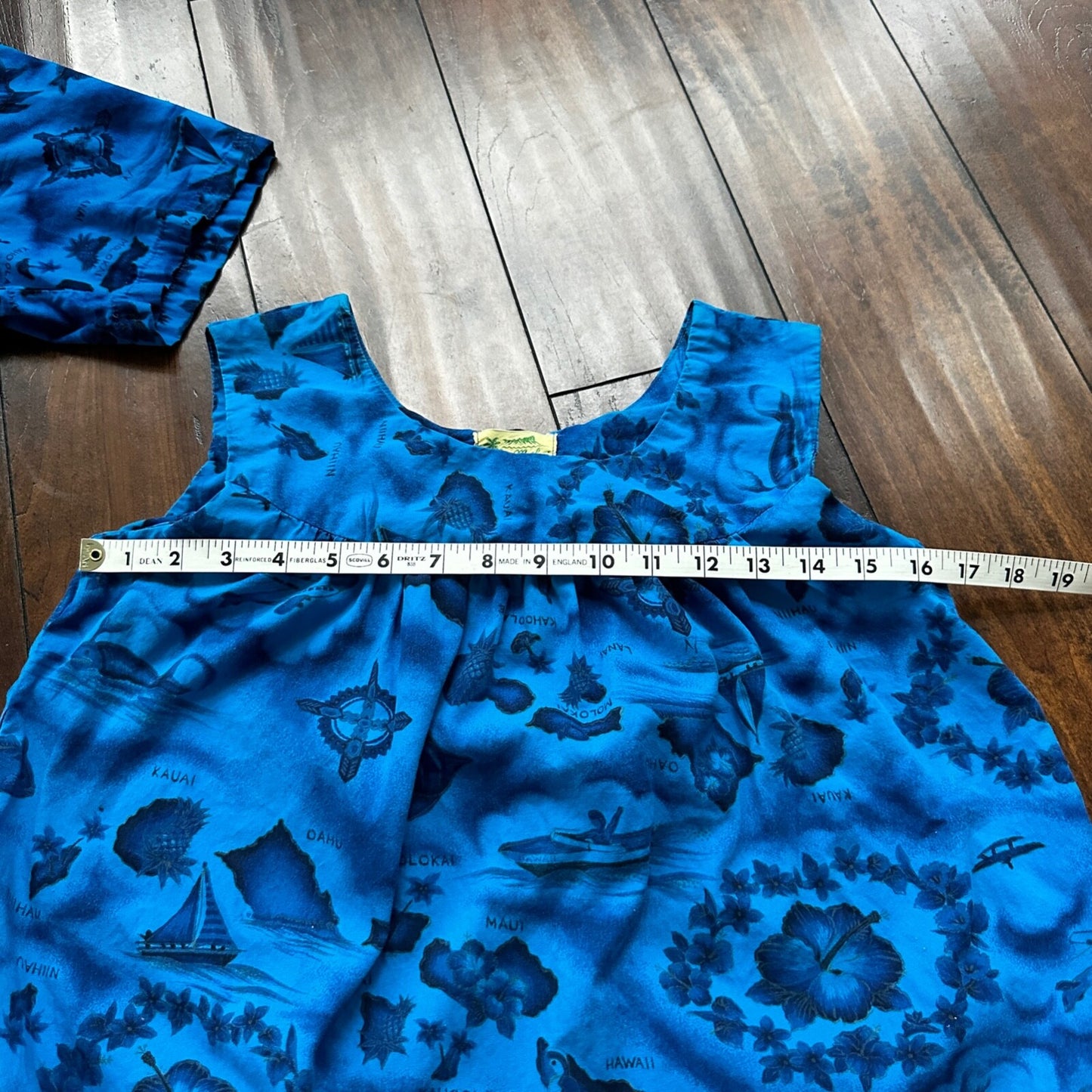 Ui-Maikai Vintage 1960s Barkcloth Blue Hibiscus Dress And Shirt Rockabilly Rare