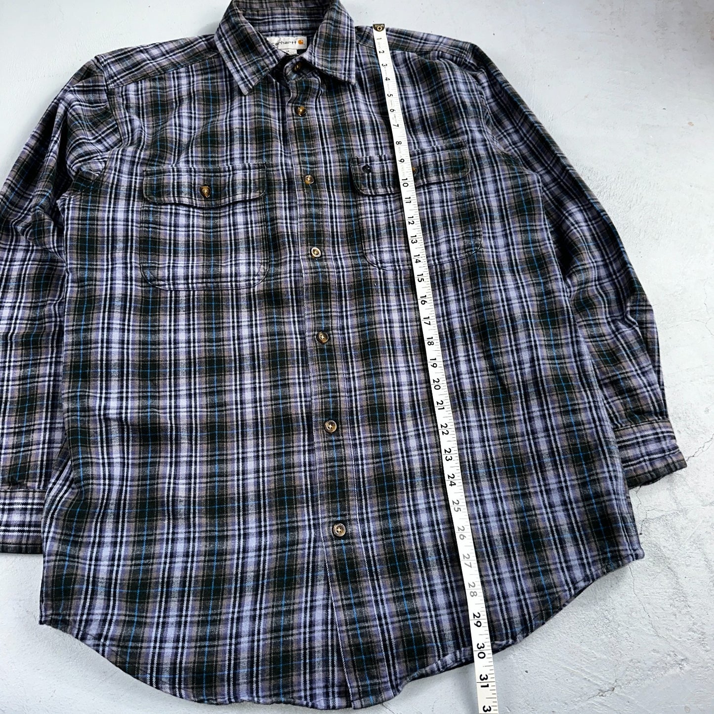 Carhartt Hubbard Plaid Flannel Button Down Work Shirt 100122 M Blue