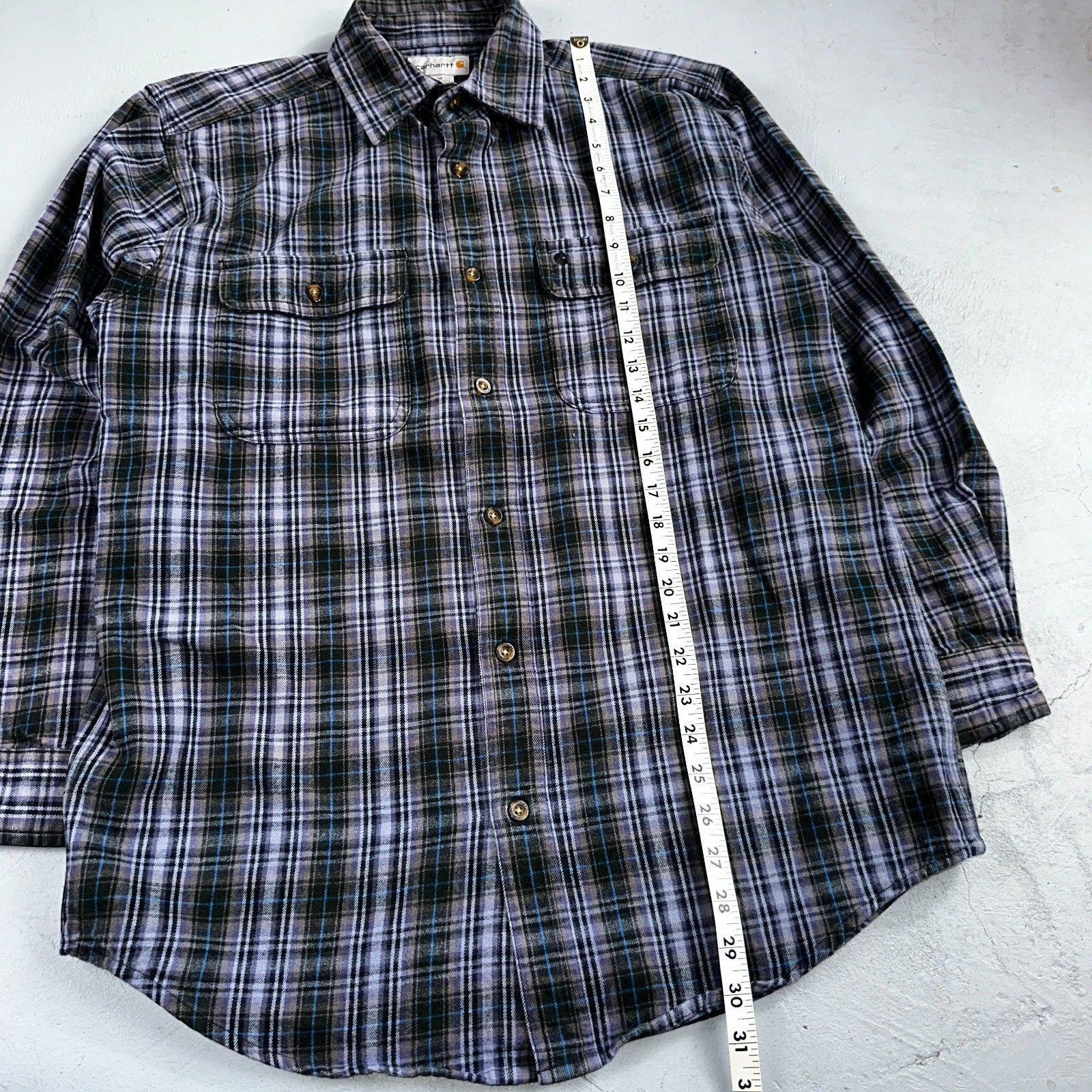 Carhartt Hubbard Plaid Flannel Button Down Work Shirt 100122 M Blue