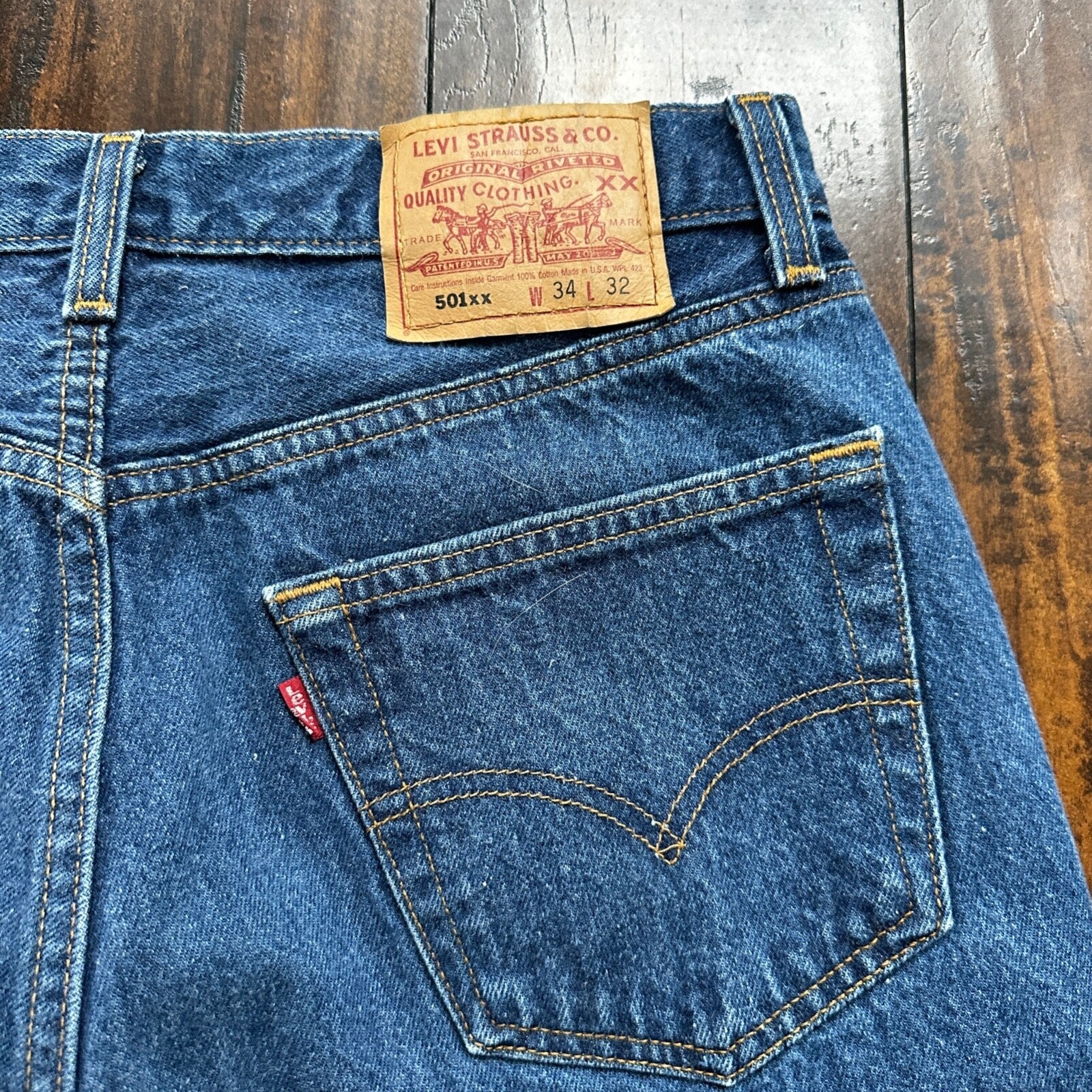 Vintage 90s Levis 501 34x32 USA Blue Denim Jeans Act 30x27 Thrashed Distressed
