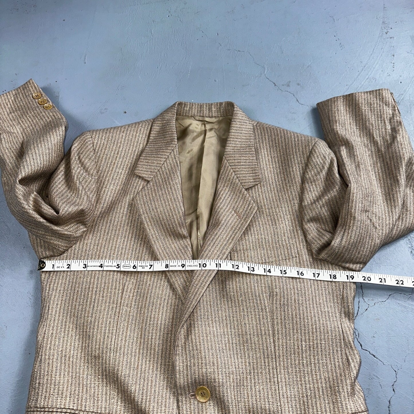 VTG Mens Suit 40S Jacket Sport Coat Rockabilly 80s 90s Wool Stripe Brown Short