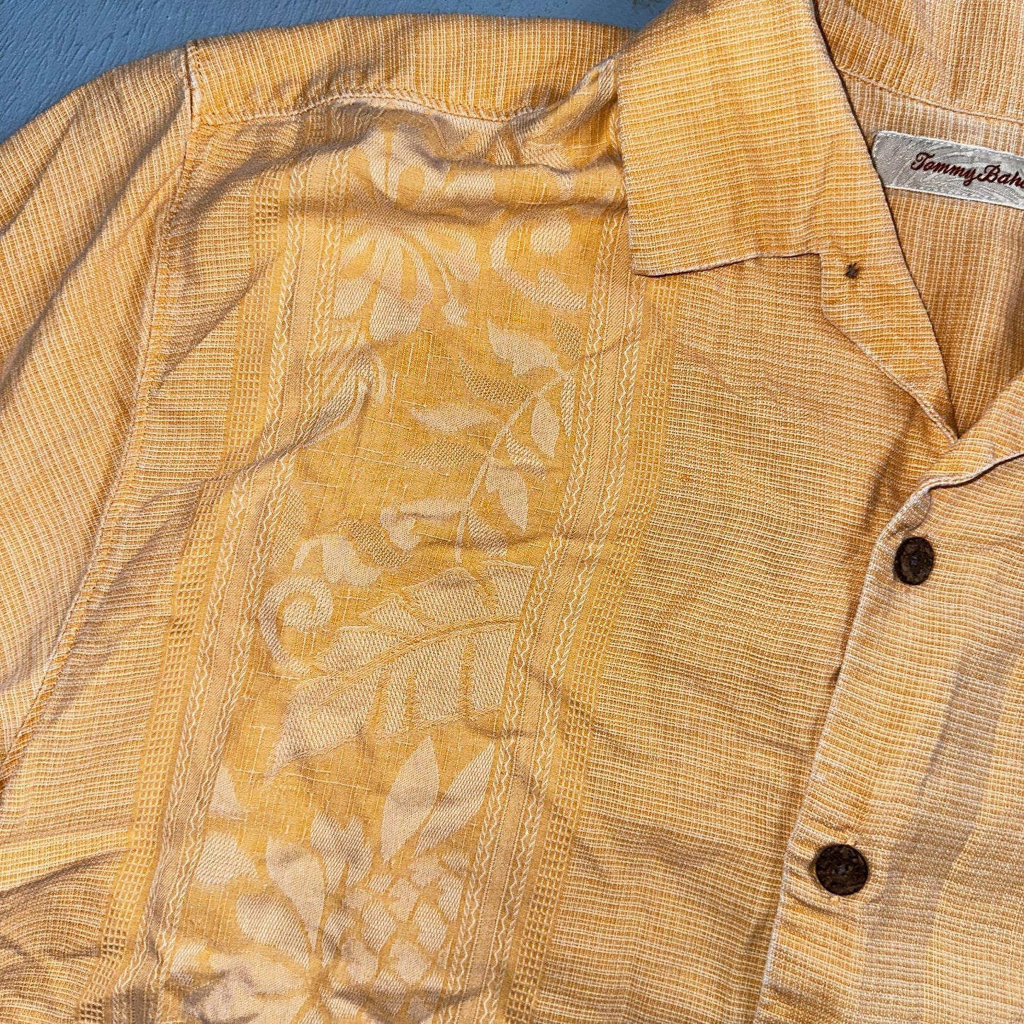 Tommy Bahama Mens Camp Hawaiian Shirt L Silk Orange Aloha Floral Summer