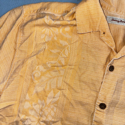 Tommy Bahama Mens Camp Hawaiian Shirt L Silk Orange Aloha Floral Summer