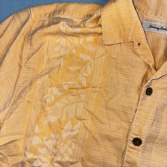 Tommy Bahama Mens Camp Hawaiian Shirt L Silk Orange Aloha Floral Summer