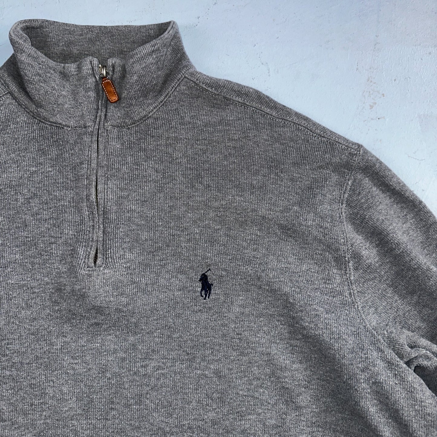 Polo Ralph Lauren Sweater Mens Large Gray Heather 1/4 Zip Mock Neck Pony VTG