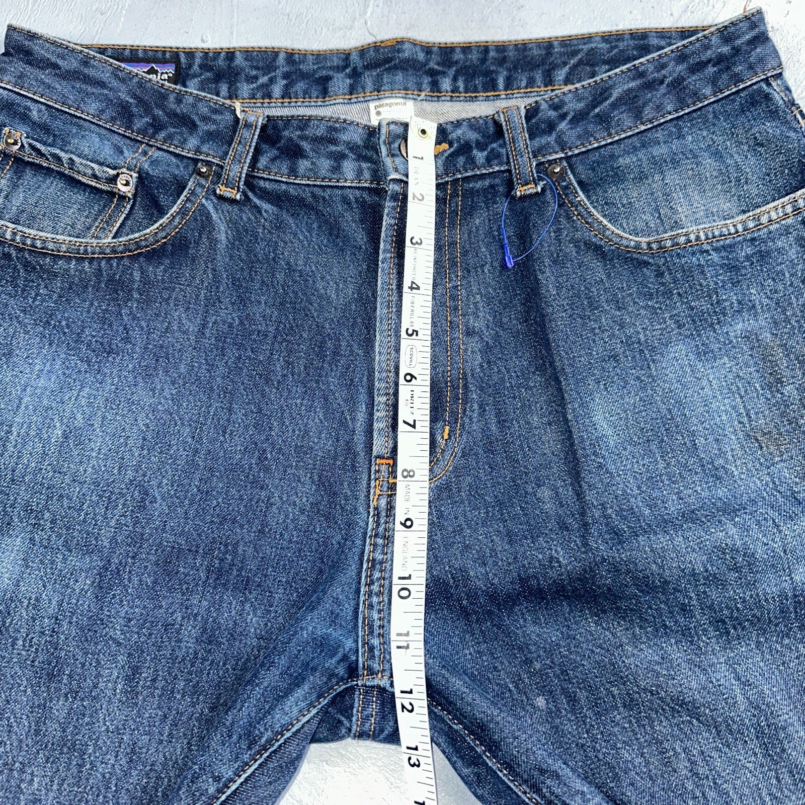 Patagonia Regular Straight 35x33 Organic Cotton Dark Denim Blue Jeans Zipper Fly