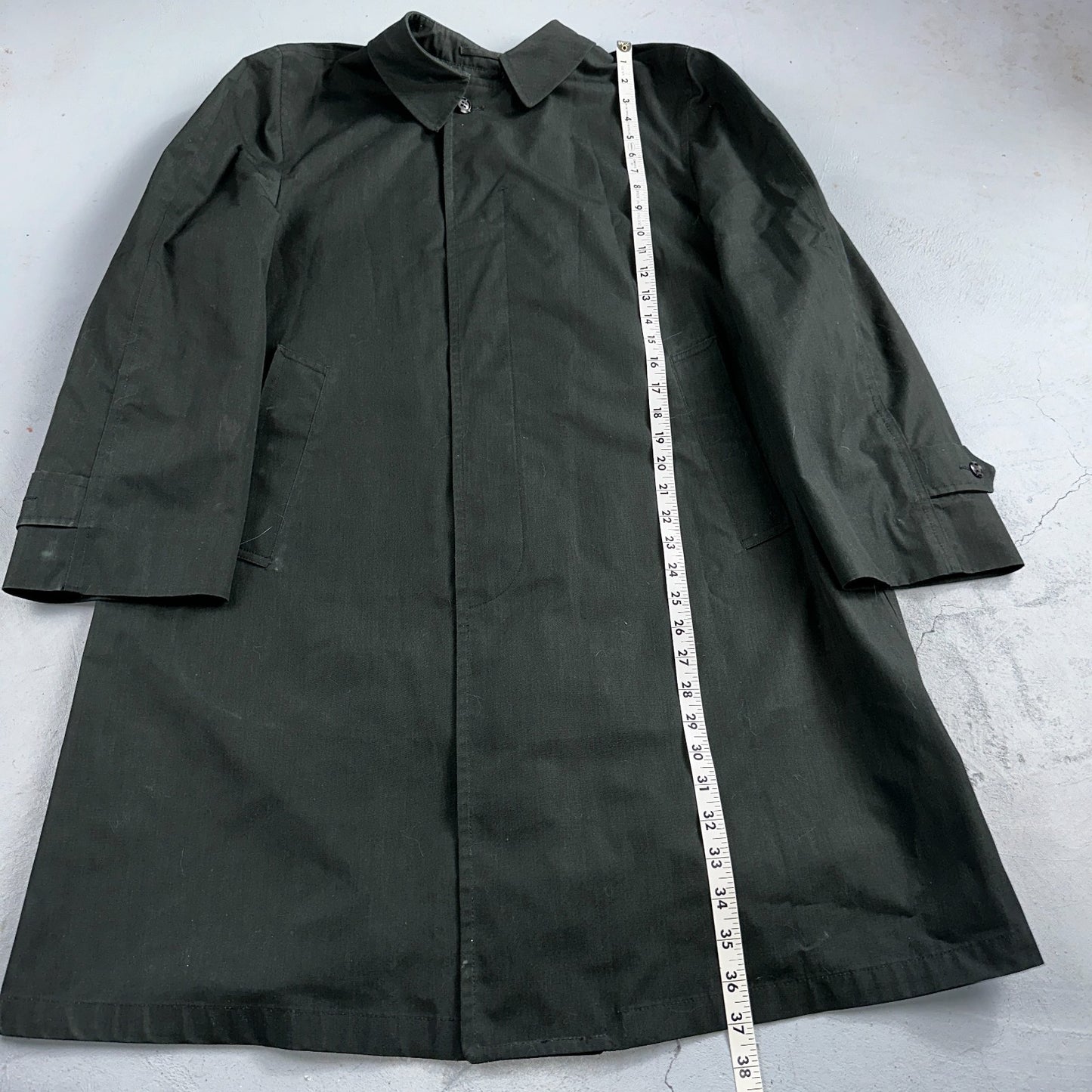 Aqaron Rain Trench Coat Mens 38 Short Green Long Sleeve Button Long Jacket