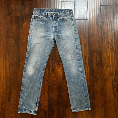 VTG 80s Levis 501 Button Fly 35x32 USA Tag Jeans Straight Wash Blue XX Act 31x31